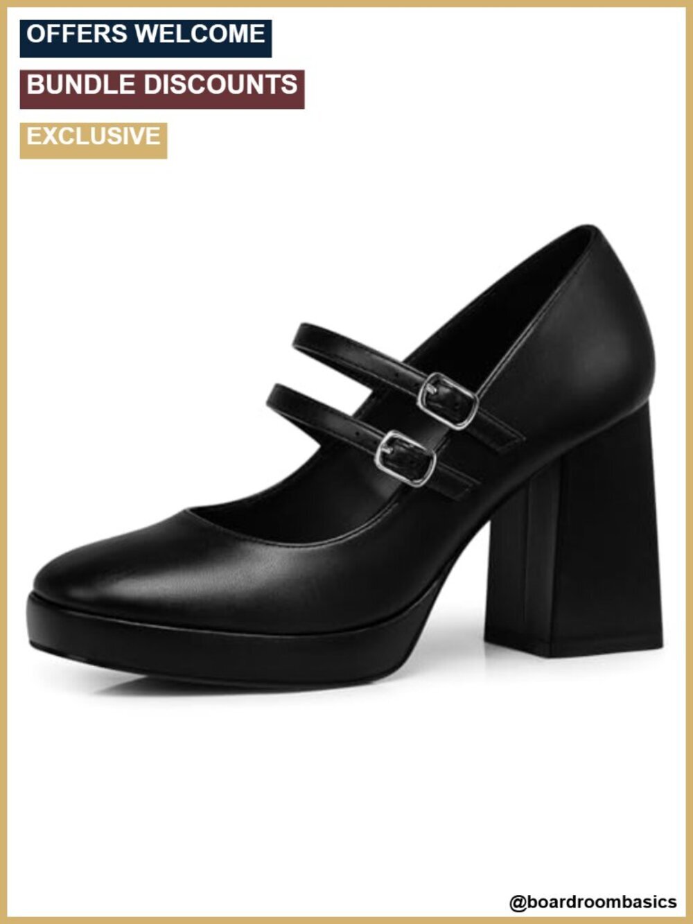 Chunky Heel Mary Jane Pumps with Buckle - 3.5 Inch Block Heel
